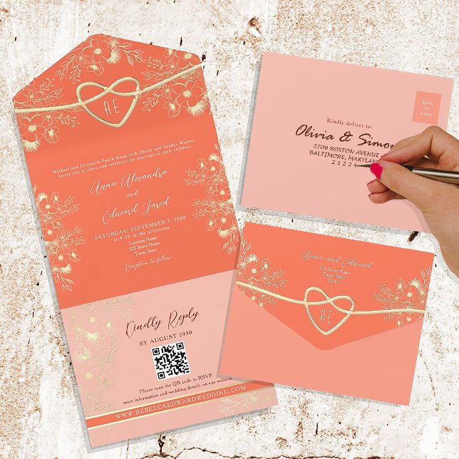 Romantic Elegant Floral Peach All In One Invitation (Creator Uploaded)