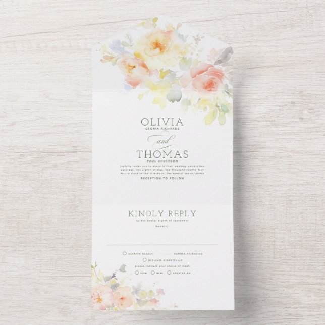 Romantic Elegant Floral Wedding All In One Invitation (Inside)
