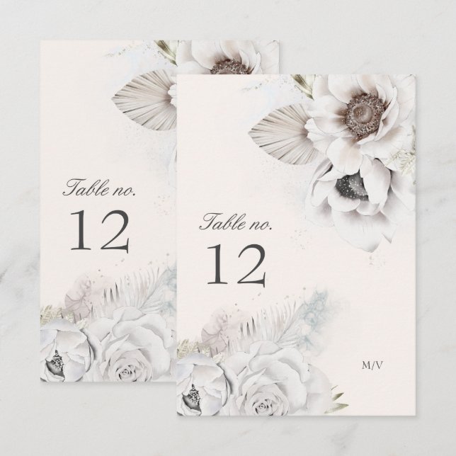romantic elegant floral wedding table number (Front/Back)