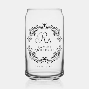 Romantic Elegant Foliage Monogram Can Glass