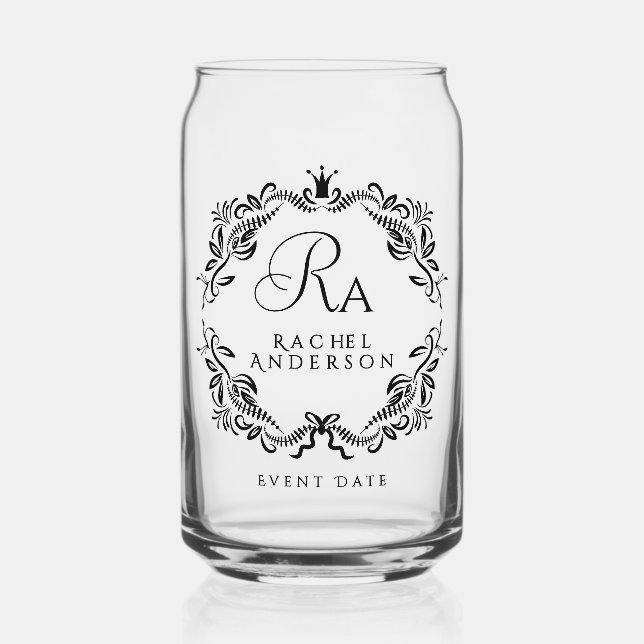 Romantic Elegant Foliage Monogram Can Glass (Front)