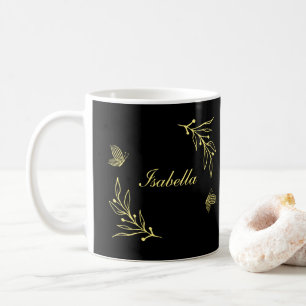 Romantic elegant gold floral black  coffee mug