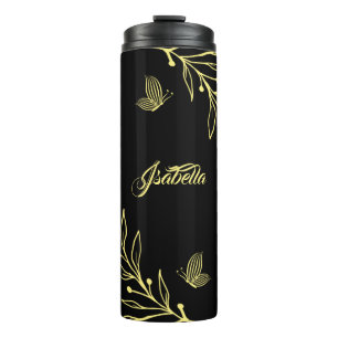Romantic elegant gold floral black  thermal tumbler