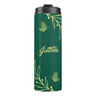 Romantic elegant gold floral emerald  thermal tumbler
