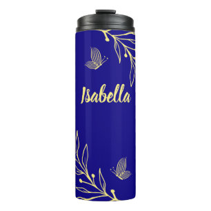 Romantic elegant gold floral royal blue thermal tumbler
