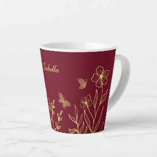 Romantic elegant gold flower burgundy latte mug
