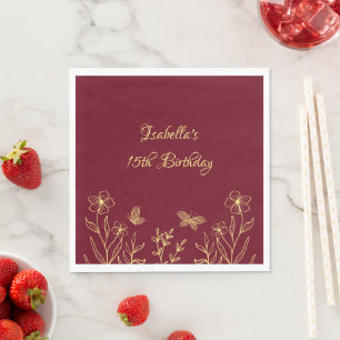 Romantic elegant gold flower burgundy napkin
