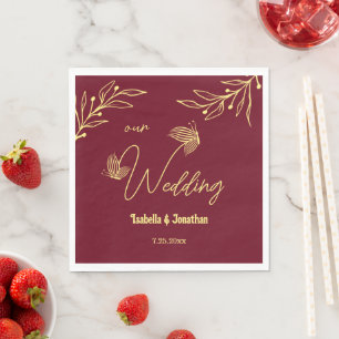 Romantic elegant gold flower burgundy napkin