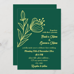 Romantic elegant gold flower emerald green invitation