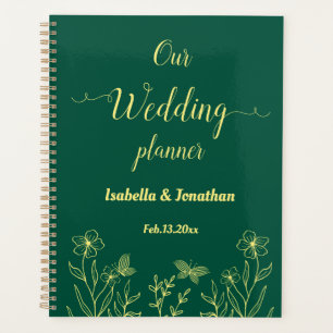 Romantic elegant gold flower emerald green planner