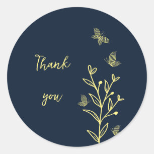 Romantic elegant gold flower navy wedding classic round sticker