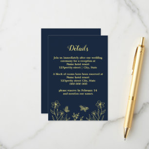 Romantic elegant gold flower navy wedding enclosure card