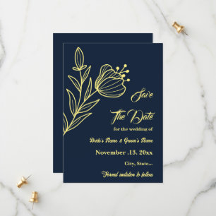 Romantic elegant gold flower navy wedding save the date