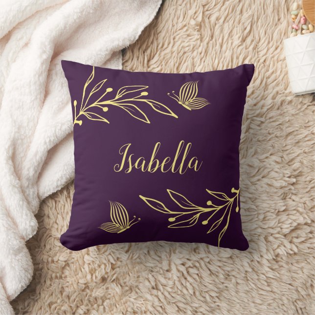 Romantic elegant gold flower purple cushion (Blanket)