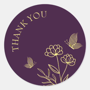 Romantic elegant gold flower purple wedding classic round sticker
