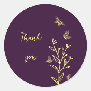 Romantic elegant gold flower purple wedding classic round sticker