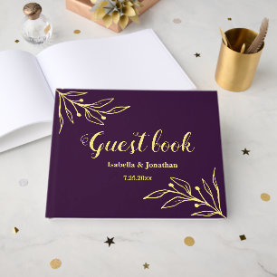 Romantic elegant gold flower purple wedding guest book