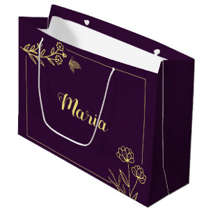 Romantic elegant gold flower purple wedding large gift bag