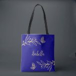 Romantic elegant gold flower royal blue tote bag<br><div class="desc">Unique simple tote bag featuring romantic and elegant gold flowers on royal blue background
FOR MORE MATCHING PRODUCTS click on the collection above or contact me.</div>
