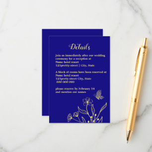 Romantic elegant gold flower royal blue wedding enclosure card