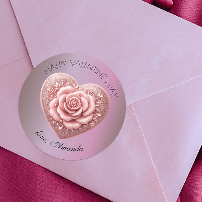 Romantic Elegant Heart Rose Metallic Valentine's  Classic Round Sticker (Creator Uploaded)