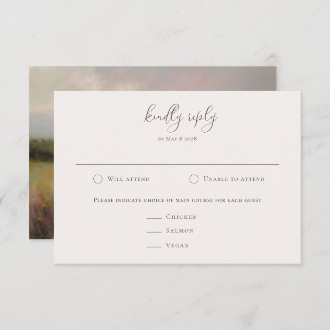 Romantic Elegant Impressionist Landscape Wedding RSVP Card (Front/Back)