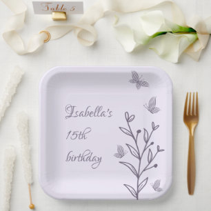 Romantic elegant mauve floral paper plate