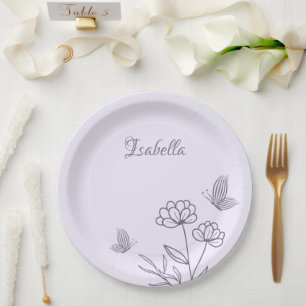 Romantic elegant mauve floral  paper plate