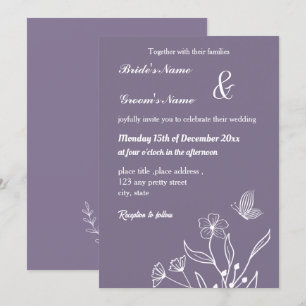Romantic elegant mauve floral wedding invitation