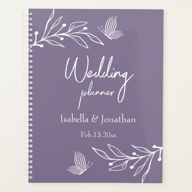 Romantic elegant mauve floral wedding planner (Front)