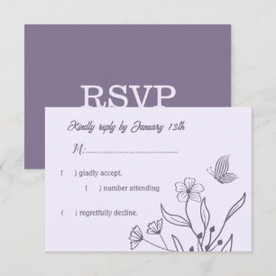 Romantic elegant mauve floral wedding RSVP card