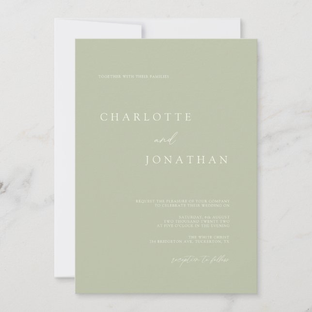 Romantic Elegant Modern Sage Wedding Invitation (Front)