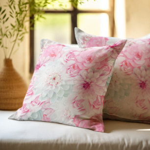 Romantic Elegant Pink Floral Painted Cushion