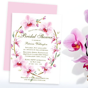 Romantic Elegant Pink Orchids Bridal Shower Invitation