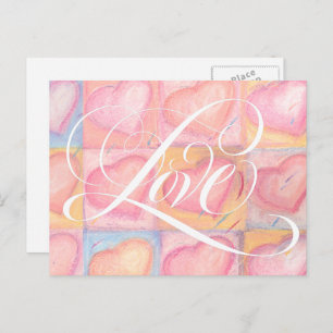 Romantic Elegant Pink Pastel Love Heart Lettering Postcard