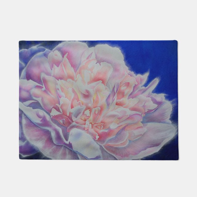 Romantic elegant pink white blue pastel watercolor doormat (Front)