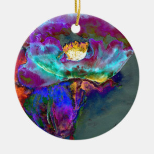 Romantic elegant purple teal flower painting ceramic tree decoration