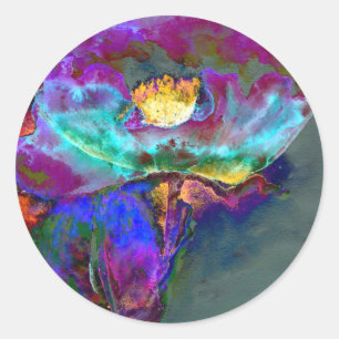 Romantic elegant purple teal flower painting classic round sticker