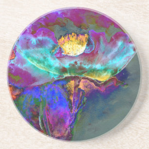 Romantic elegant purple teal flower painting coaster