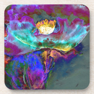 Romantic elegant purple teal flower painting coaster