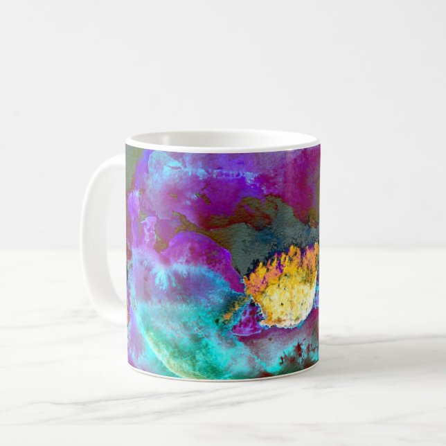 Romantic elegant purple teal flower painting coffee mug (Front Left)