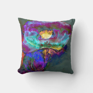 Romantic elegant purple teal flower painting cushion