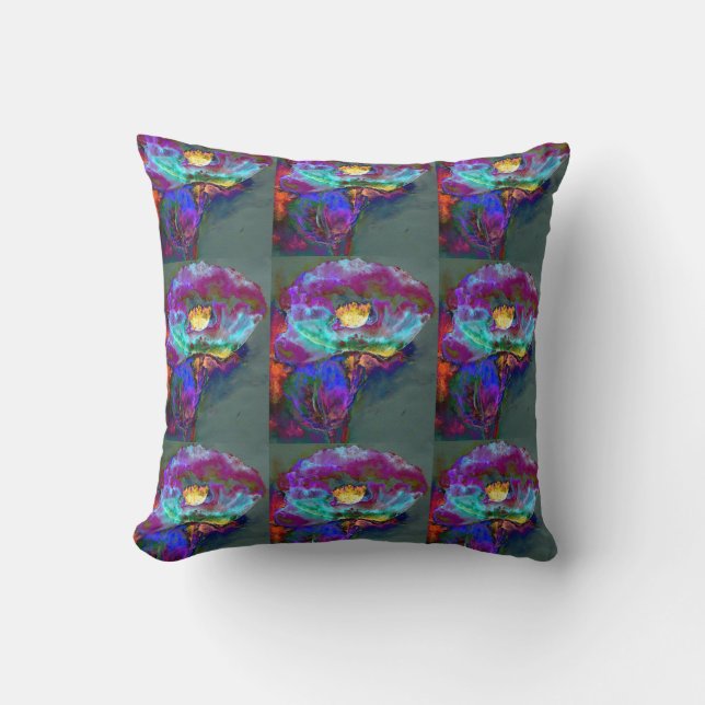 Romantic elegant purple teal flower painting cushion (Front)