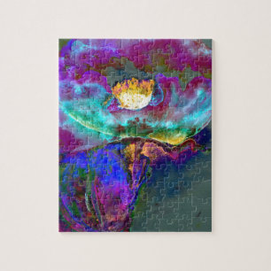 Romantic elegant purple teal flower painting jigsaw puzzle