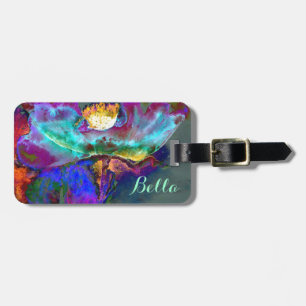 Romantic elegant purple teal flower painting luggage tag