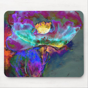 Romantic elegant purple teal flower painting mouse pad