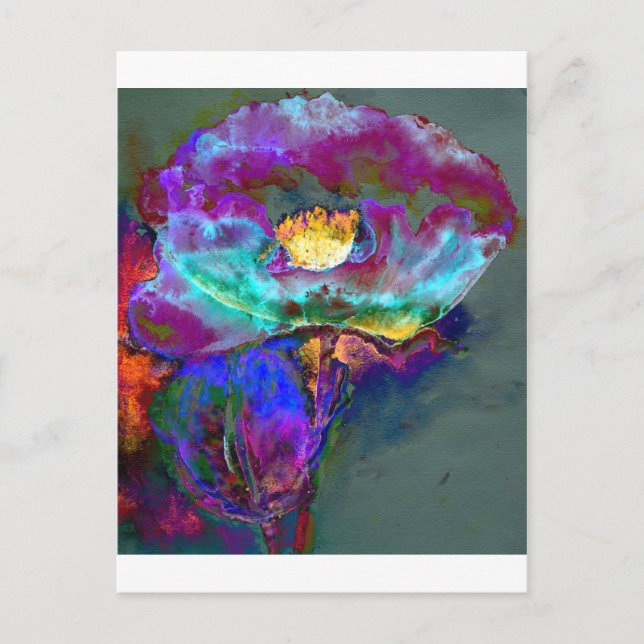 Romantic elegant purple teal flower painting postcard (Front)
