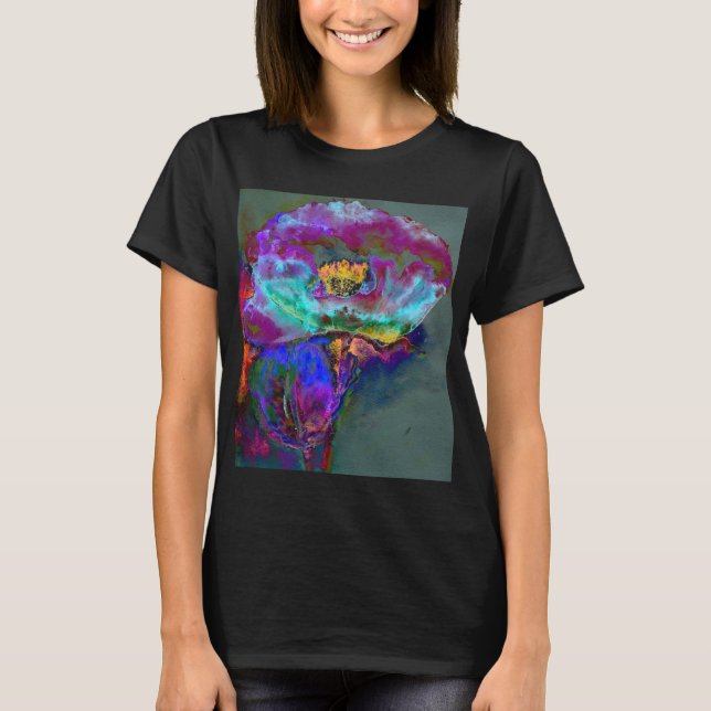 Romantic elegant purple teal flower painting T-Shirt (Front)