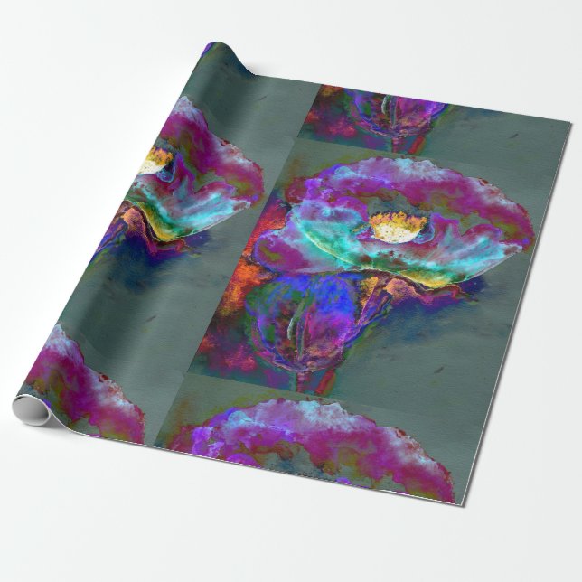 Romantic elegant purple teal flower painting wrapping paper (Unrolled)