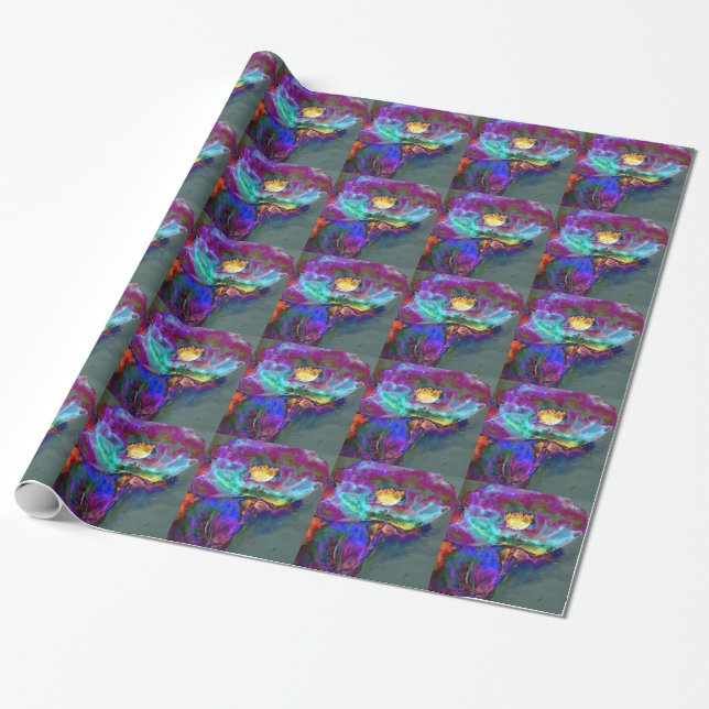 Romantic elegant purple teal flower painting wrapping paper (Unrolled)